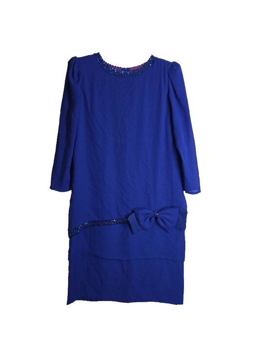 After Dark Dresses & Skirts - Vintage After Dark Blue Sequin Bow Peplum Dress Womens 11/12 80s 90s Cocktail